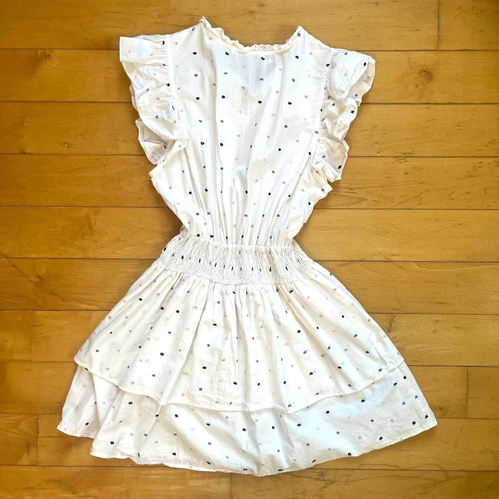 Self‎ Contrast Anthropologie White Polka Dot Mini Dress Large Summer Cottagecore